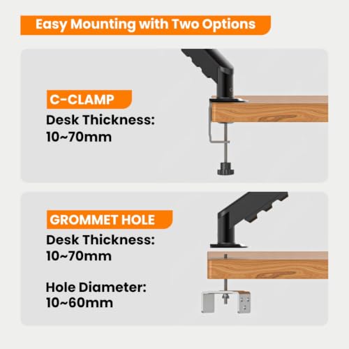 Image of Dyazo Monitor Arm Desk Mount for 13-32 inch Screens | Gas Spring Height Adjustable Monitor Stand | VESA 75x75 & 100x100mm | Motion Tilt, Swivel & 360 Rotation | C-Clamp & Grommet Base Supports Upto 10kg