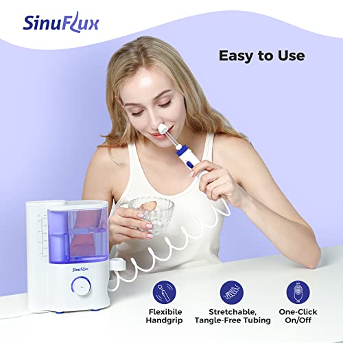Sinuflux Nasal Irrigation System, Pulsating Nasal Rinse Machine For Sinus & Allergy Relief - Sinus Cleaner Machine, Electric Neti Pot With Customizable Nasal Cleaner Kit And 40 Sinuflux Saline Packets #TOP1