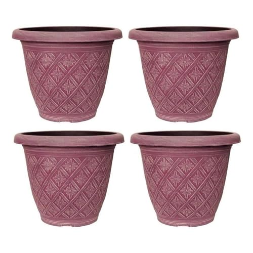 Image of Fyne-Finds Set of 4 Round 33cm,13inch Garden Plant Pot 11Liters Woven Flower Outdoor Decor Planter Frost Proof, Weatherproof, Drainage Hole (Pink)