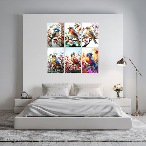 Image of SiddArtify Stained Glass Bird Wall Art Prints Set - Colorful Animal Poster Decor for Living Room Bedroom Office - 8x12 inch Board Pack of 6
