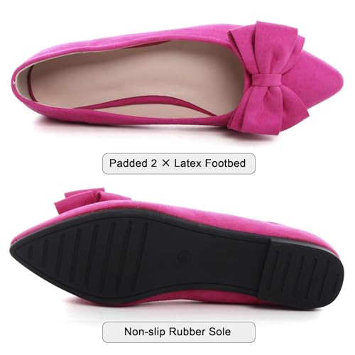 Image of SAILING LU Womens Bowknot Ballet Flats Pointy Toe Suede | Casual Flat Shoes, Dressy Wear to Work, Moccasins, Slip-Ons