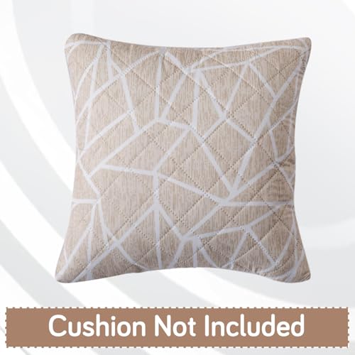 Image of HOKIPO 'Elira Series' Printed Quilted Cushion Cover for Sofa 16x16 Inches, Set of 2, Beige Abstract Geometry (AR-6231-C3*2)