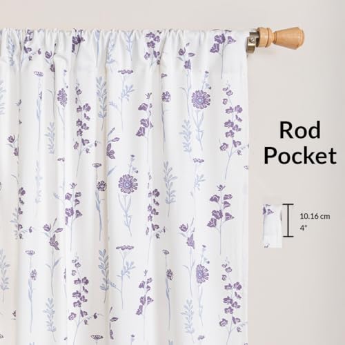 Image of HOMEMONDE Duck Curtain for Window - Floral Printed Room Darkening 6 Feet Curtain, Rod Pocket Top Style Pack of 2 - (Blue & Purple, 72 Inch)