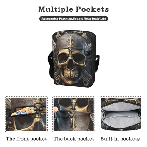 Crossbody Purse for Women Men, Skull Pirate Print Shoulder Pouch Bag with Adjustable Strap 6.6×2.5×9.4 IN2