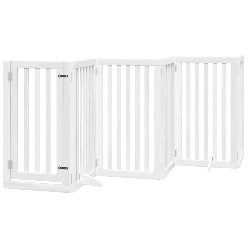 12-TLG. Puerta plegable para perros con puerta, color blanco, 600 cm, madera de álamo, independiente, plegable, protección de seguridad para perros y cachorros, interior y exterior, jardín