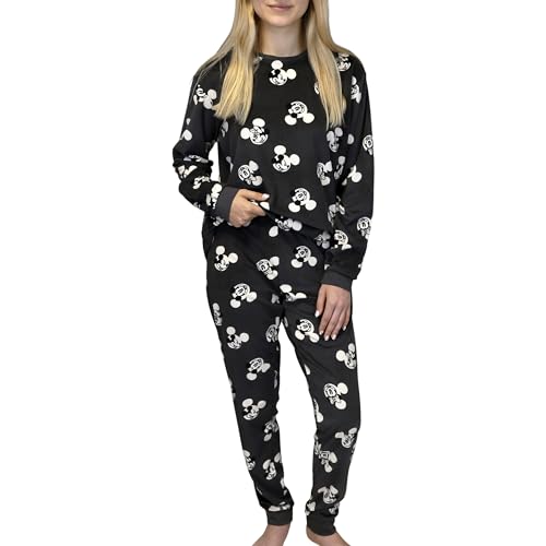DISNEY Mickey Mouse Graphit Damen Schlafanzug mit langen Ärmeln, Velours, plus size 3XL