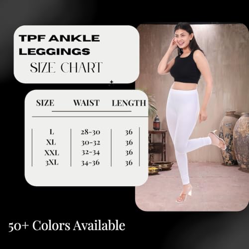 Image of TPF Women Cotton Lycra Ankle Length Leggings | 4 Way Stretchable | Mid Waist Slim Fit Tights | Soft Comfortable Ankle Legging for Girls & Ladies