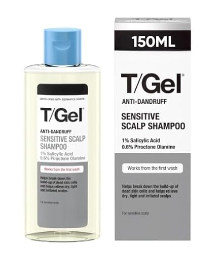 T/Gel Therapeutic Dandruff Shampoo, Sensitive Scalp 150ml, 1% Salicylic Acid, Fragrance-Free, for Sensitive Skin to Fight Dandruff from First Wash (Pack of 1)