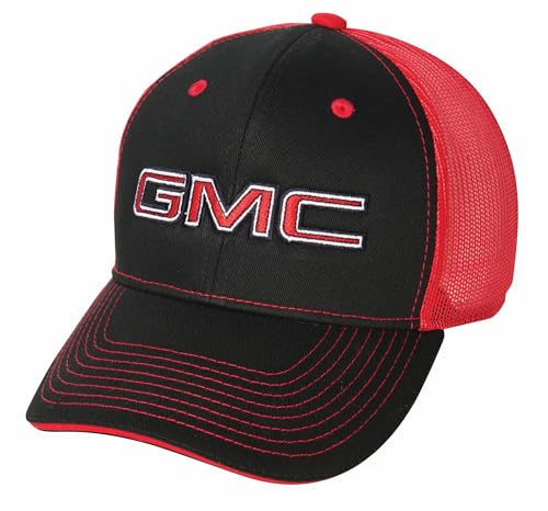 GMC Logo Black Mesh Back Structured Hat - Officially Licensed Snapback Cap (US Alpha One Size Red)