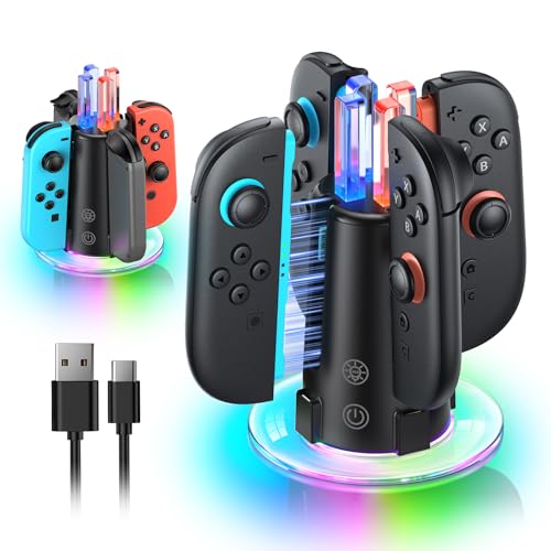 Image of [Switch 1 /2 Compatible] FASTSNAIL Charging Dock for Nintendo Switch 2 /1 for Joycon 2, 8 in 1 Fast Controller Charger Station with 9 RGB Light, Dual-Direction Magnetic Stand for Joycon Accessories