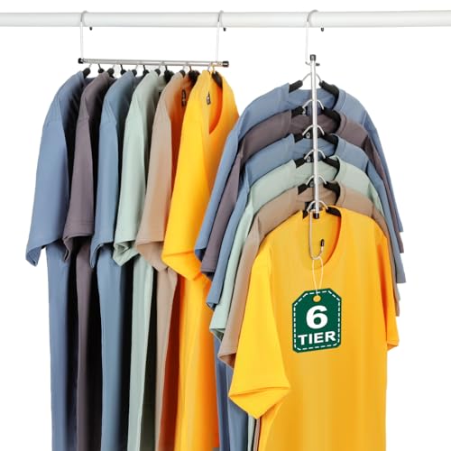 TOPIA HANGER Clothes Hanger Space Saving, 6 Tier Shirt Coat Hangers Space Saving No Bump Shoulder Hangers with No Slip Foam Padded Hangers Closet Organizers and Storage for Men and Women 2 Pack-CT64B