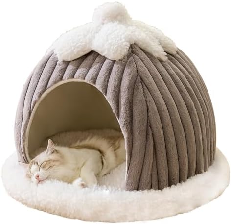 Cat Cave Bed for Indoor Cats – Cat Dome Bed with Machine Washable Slip Resistant Bottom, Pumpkin Cat Tent Bed Bed, Cat Bed Cave (19.5″ D x 19.5″ W x 16.8″ H)