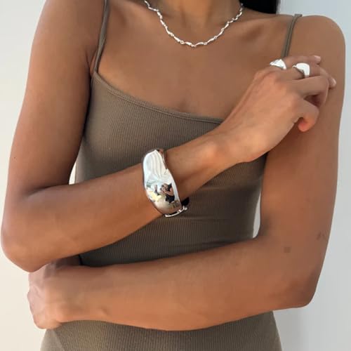 Gold/Silver Chunky Bangle Bracelets for Women Wide Cuff Bangle Wrist Cuff Bracelets Jewelry2