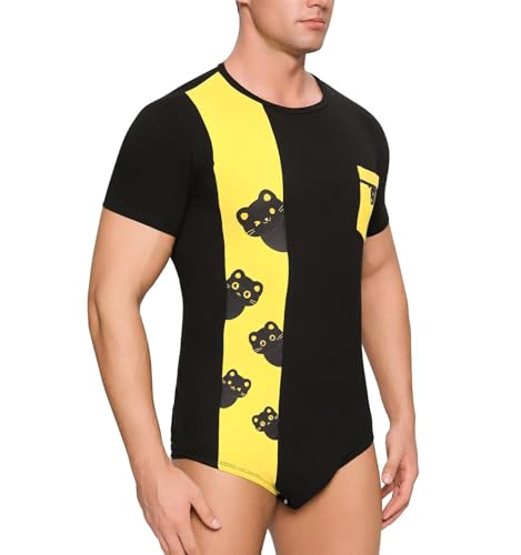 Men Print Onesie Snap Crotch Bodysuit Short Sleeve One Piece Pajamas Mens Cotton Romper4