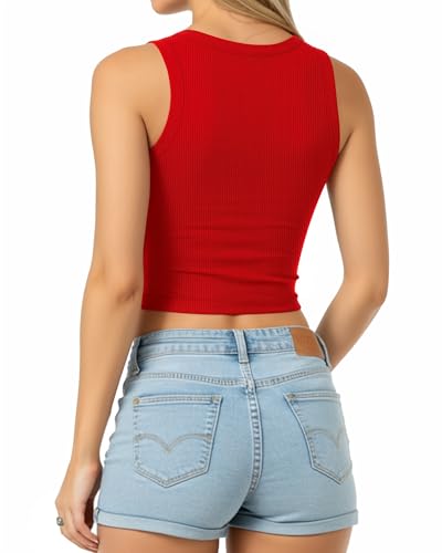 CLOZOZ Womens Tank Tops Round Neck Ribbed Sleeveless Crop Tops for Women High Neck Basic Crop Tank Top3