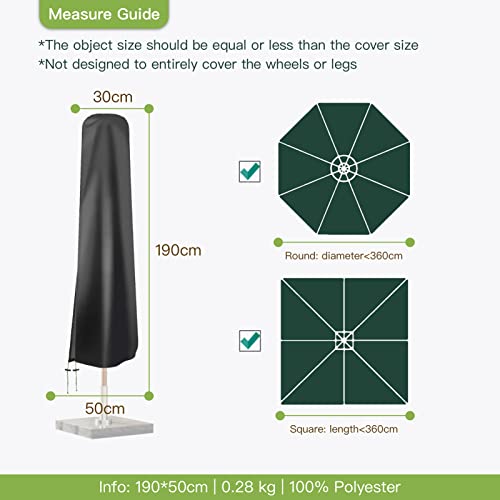 AWNIC Heavy Duty Garden Parasol Covers, 420D Oxford Fabric Waterproof Garden Umbrella Cover Outdoor with Zip, Fits up to 11ft Patio Umbrella Cover Black (190 x 30 x 50cm) AWNIC Heavy Duty Garden Parasol Covers, 420D Oxford Fabric Waterproof Garden Umbrella Cover Outdoor with Zip, Fits up to 11ft Patio Umbrella Cover Black (190 x 30 x 50cm)