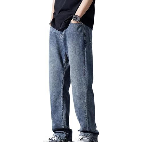 Men's Loose Wide-Leg Jeans – Blue Straight Denim Pants, Casual Trousers
