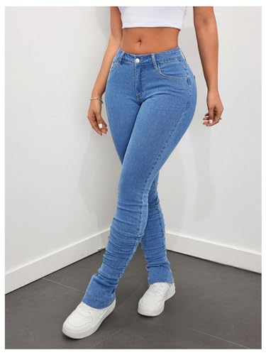 WDIRARA Women's Low Waisted Button Skinny Denim Pants Casual Stretch Long Jeans4