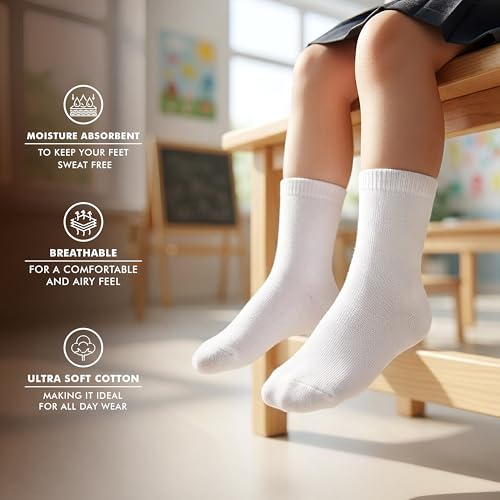 Image of Supersox Regular School Uniform Socks for Kids, Made with Breathable, Anti Odour & Moisture Absorbent Combed Cotton with a Extra Durable Welt, Ideal For All Day Wear (Pack Of 5), With Organizer