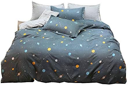 ORIHOME Galaxy Planet Twin Bed Sheets for Boys, Outer Space Sheet Set with Grey Twin Duvet Cover and 2 Pillowcases, Microfiber Comforter Cover with Zipper Closure and Corner Ties for Kids Bed