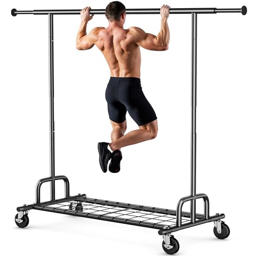 HOKEEPER Clothes Rack Collapsible Clothing Garment Rack Capacity 525LBS Clothing Racks on Wheels Heavy Duty Rolling Clothes Rack for Hanging Clothes f