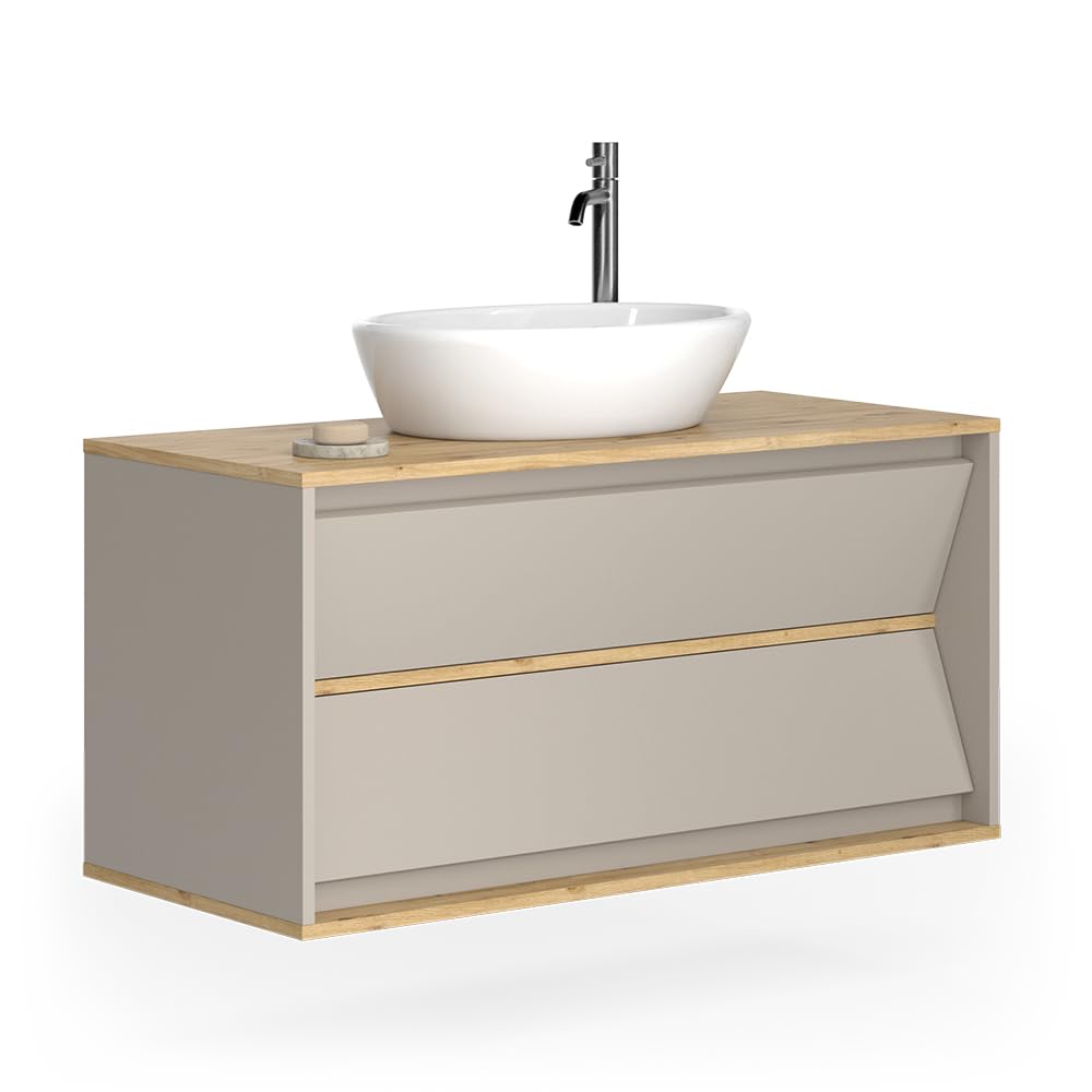 Vicco Mobile sottolavabo per bagno Edelin, Cachemire, 100 x 50 cm | con 2 cassetti, per montaggio a parete e compatibile con sifoni standard
