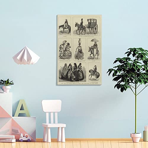 Tomart The-War-In-South-America-Types-And-Costumes-In-Lima-Peru_U-L-Q1Om7Tzo1Zln Canvas Painting Posters And Prints Wall Art Pictures For Living Room Bedroom Decor 24X36Inch(60X90Cm) Frame-Style #TOP3