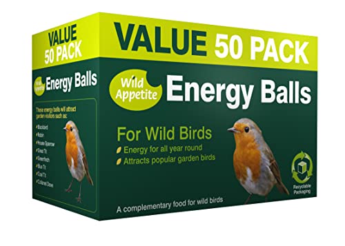 Wild Appetite Suet Energy Fat Balls Bird Food – Pack of 50, Green