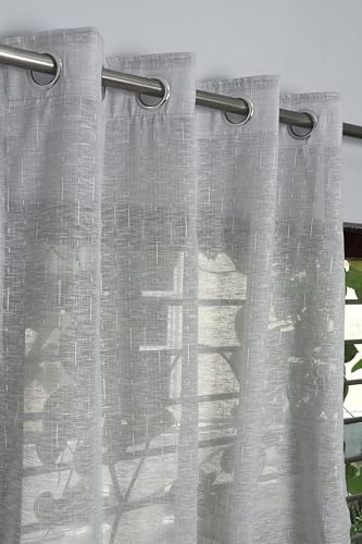 Image of Exporthub Cotton Sheer Curtains 7 feet Long Set of 2 for Door Curtains Grey Color - (EHSPR064 74)