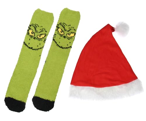 Dr. Seuss The Grinch Men's Feelin Grinchy 4-Piece Adult Holiday Lounge Sleep Gift Set with Pants T-Shirt Hat Socks4