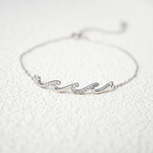 925 Sterling Silver Bracelet, Wave Bracelet for Mother, Bestie Gifts for Women, Best Friend Bracelet, Birthday Jewelry Gifts for Friends Mom Daughter Sister 6