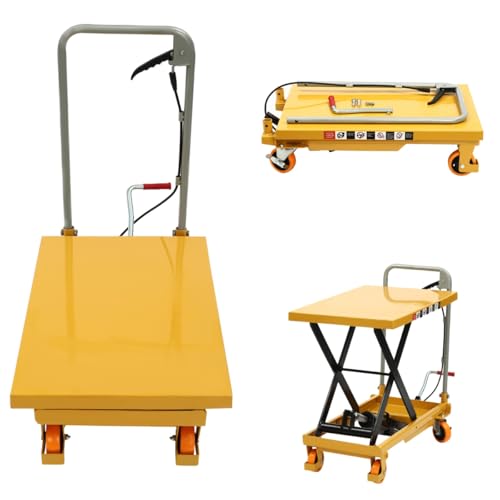 BANEBONE 500lbs Hydraulic Scissor Lift Table - Industrial Single Scissor Lift with Locking PU Wheels, Height Adjustable Platform for Warehouse/Material Handling (Yellow)
