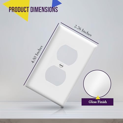 Image of ENERLITES Duplex Wall Plates, Electrical Outlet Covers, Standard Size 1-Gang 4.50 inch x 2.76 inch, Unbreakable Polycarbonate Thermoplastic, 8821-W-100PCS, White, 100 Pack