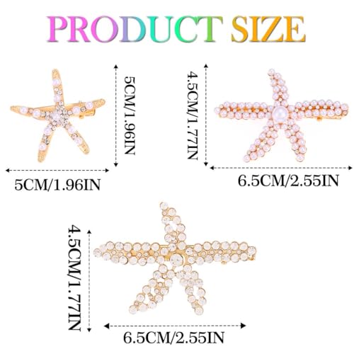 Pinzas para cabello Fashey estrella de mar con diseño de sirena, detalle en strass dorado miniatura 6
