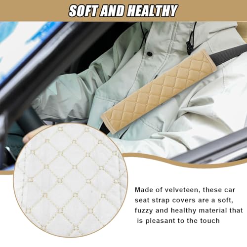 SKERJOVL 5PCS Car Seat Belt Shoulder Pads, Extra Long Car Seatbelt Protector for Protect You Neck, Soft Car Shoulder Strap Cover for Comfortable Driving, Universal Car Interior Accessories (Beige)