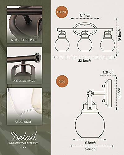 Image of Farmhouse Vintage Bathroom Vanity Light, Wall Mount Lighting Sconce Over Mirror, Oil Rubbed Bronze Finish and Clear Glass, AD-2147-2W