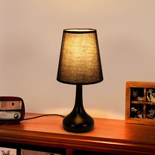 Comely Lampada da tavolo accogliente retro tessuto ombra nero - Vintage lampada da tavolo notturno E27 presa, cavo 1,5 m con interruttore, lampada decorativa per camera da letto soggiorno ufficio