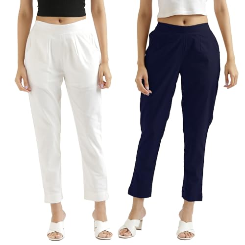 Image of Chiraiyaa Women Cotton Trouser Pant - Versatile Regular Fit for Office, School, and Casual Wear | Pack of 2