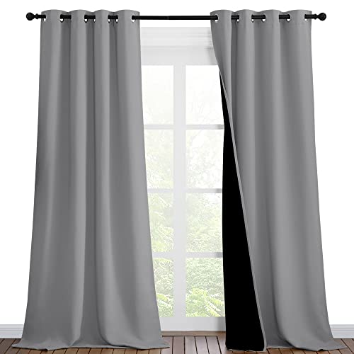 Image of NICETOWN Total Shade Curtains and Draperies, Heavy-Duty Full Light Shading Drapes with Black Liner Backing for Villa /Hall /Dorm Window（Silver Grey, Package of 2 Panels, 46 inches Wide x 90 inches Long