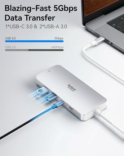 Image of USB C Docking Station Dual Monitor, Selore Docking Station 3 Monitors Triple 4K Display with 2 HDMI, DisplayPort, 1 Gbps Ethernet, 100W PD Charging, USB 3.0 Ports Adapter for Dell, HP, etc(Silver)