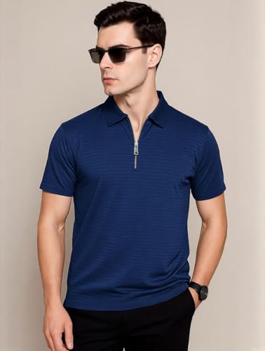 Image of Preneum Men's Polo T‑Shirt | Comfortable Rich Polycotton, Band Collar, Regular Fit | Stylish & Premium All Day Wear (Available in Plus Sizes)