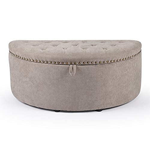 Image of Half Moon Modern Storage Ottoman Bench, Upholstered Bed End Bench Storage Chest,Couch pouffe Puffy Settee Footstool for livingroom Bedroom Gray