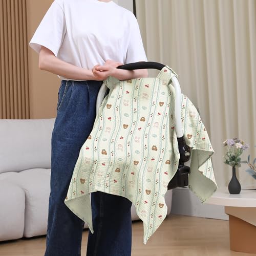 Image of 100% Muslin Cotton Car Seat Cover Baby, Carseat Canopy Cover, Universal Fit Stroller Covers for Boys and Girls (Nice Day)