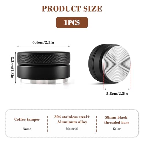 Image of Supvox Stainless Espresso Tamper 58mm 304 Stainless Coffee Distributor, Stylish Spiral Groove Pattern, Anti-Slip Diamond Texture Trim, Coffee Hand Leveler Tamper Espresso