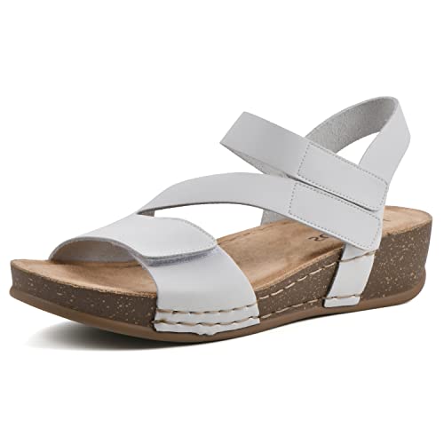 WHITE MOUNTAIN Damen Farn Keilsandale, Weißes Leder, 37.5 EU