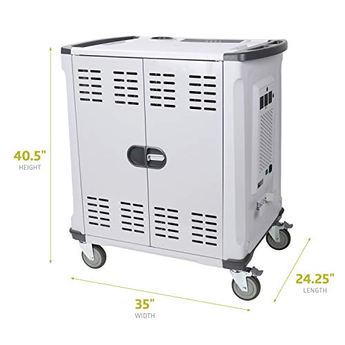 Pearington - Mn142Vs Premium Fully Assembled Heavy-Duty Smart Charge 42 Device Mobile Storage Cart W/3 External Outlets, 4 Point High Security, Up To 15.6" Screen Size, 3 Pull-Out Shelves #TOP2