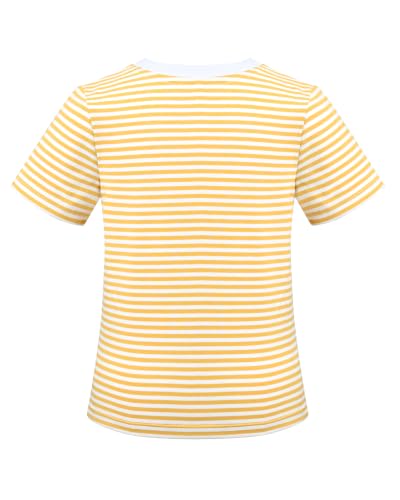 Image of Sunny Fashion Girls T-Shirt Crop Top Brown Lettuce Trim Ribbed Knit Button Casual