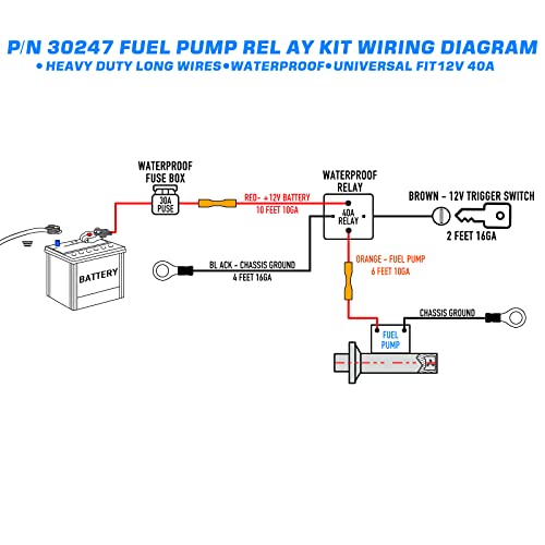 Electric Fuel Pump Relay Kit Fuel Pump Wiring Harness Kit Relay Bypass 40 Amp Heavy Duty Long Wires Fit 12V System #TOP4