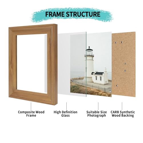 Image of iRahmen 5x7 Picture Frames Set of 4 with HD Glass, Display Pictures 5 x 7 Without Mat, Walnut Rustic Photo Frame for Wall Mount and Tabletop Display