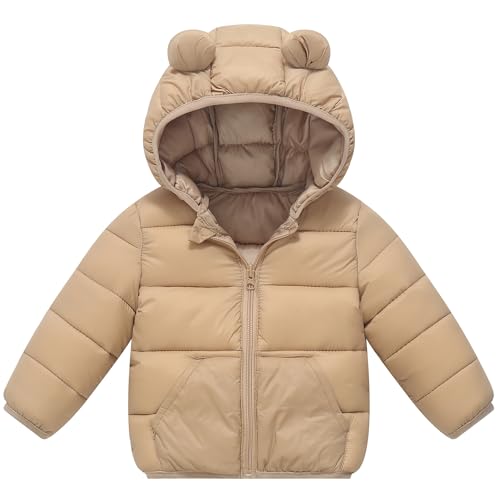 AIWUHE Baby Hooded Down Jacket Boys Girls Light Puffer Winter Coats Toddler Bear Ears Zipper Up Down Coats Outwear 6M-4T